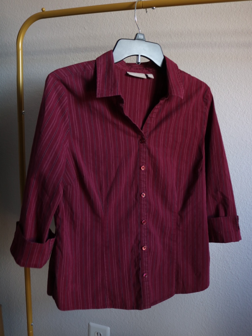 Croft & Barrow Stretch Y2K Preppy Burgundy Striped Button Front Cotton Shirt L